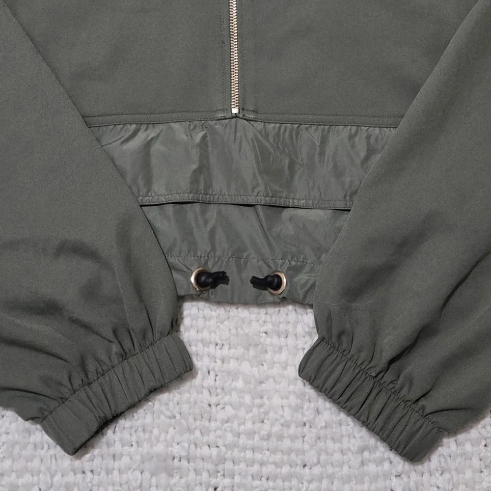 ZARA Olive Green Los Angeles Hoodie Half Zip Cropped Pullover Size Large - Picture 16 of 16